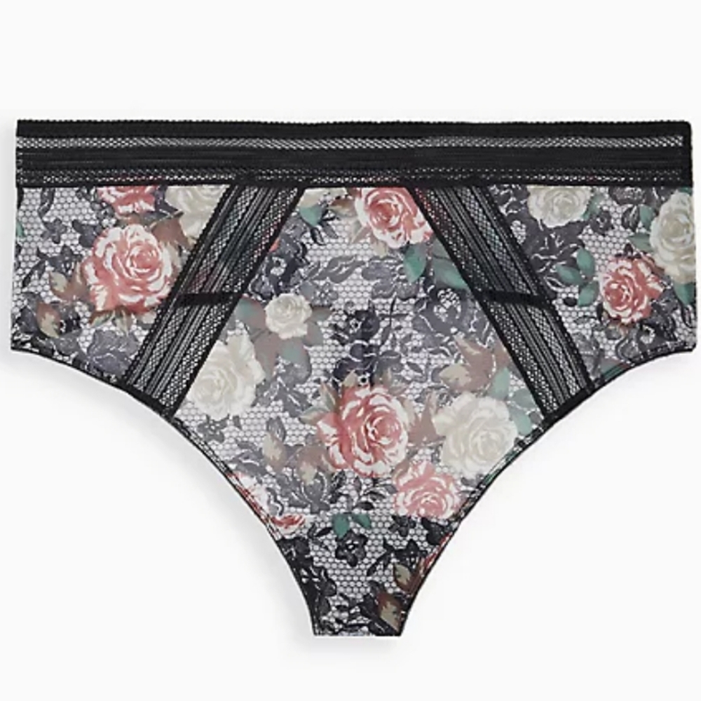Floral Mesh & Lace Cut-Out High Waist Thong Panty torrid size 6 - Picture 3 of 5